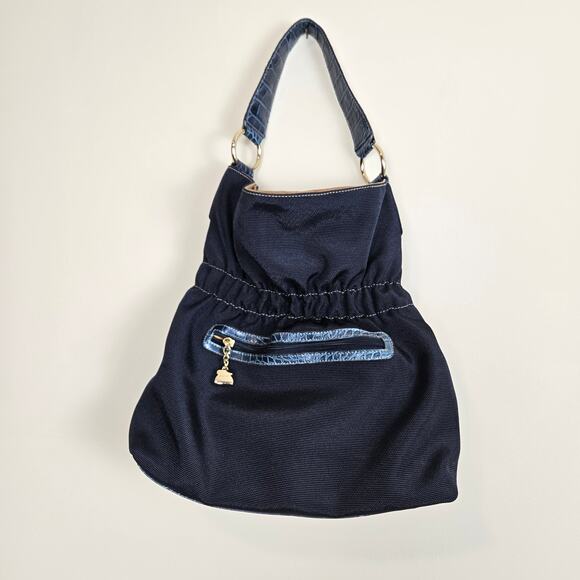 Kathy Van Zeeland Embellished Croc Shoulder Bag Navy - Picture 6 of 11